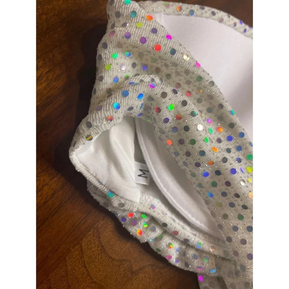 CHIO Ruffle Bikini Top in Silver Medium New Bandeau Strapless Tube - Picture 8 of 9